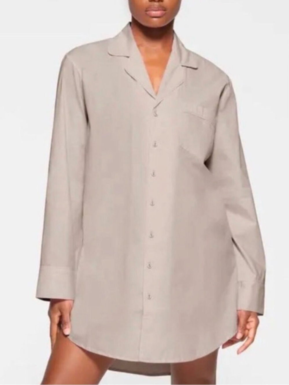 Skims Cotton Poplin Nightgown Sleep Shirt | Light Grey | Medium